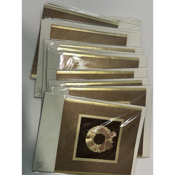 Qty 13 - Burgoyne Embellished Christmas Greeting Cards - Wreath Metallic Bow - Picture 2 of 5